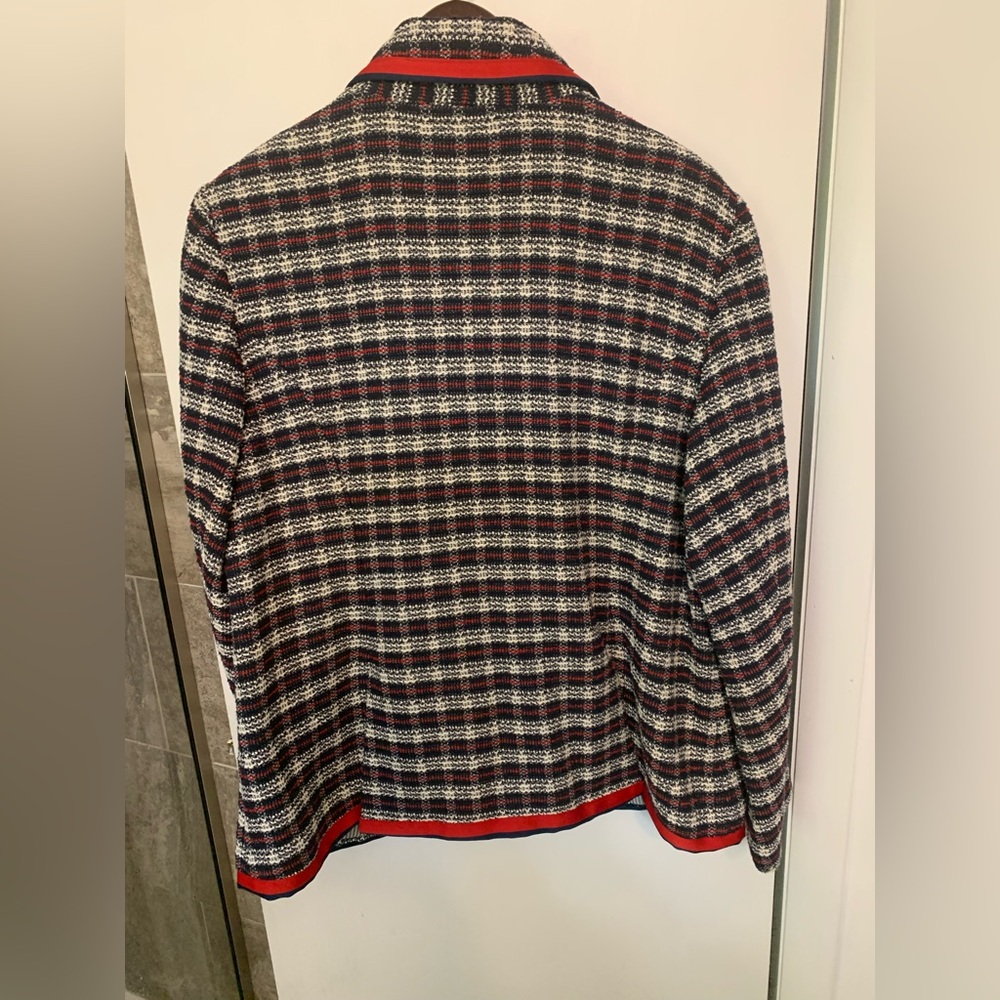 Court & Rowe Satin Trim Blue White Red Tweed Blazer‎ Jacket New 16W - Picture 2 of 3